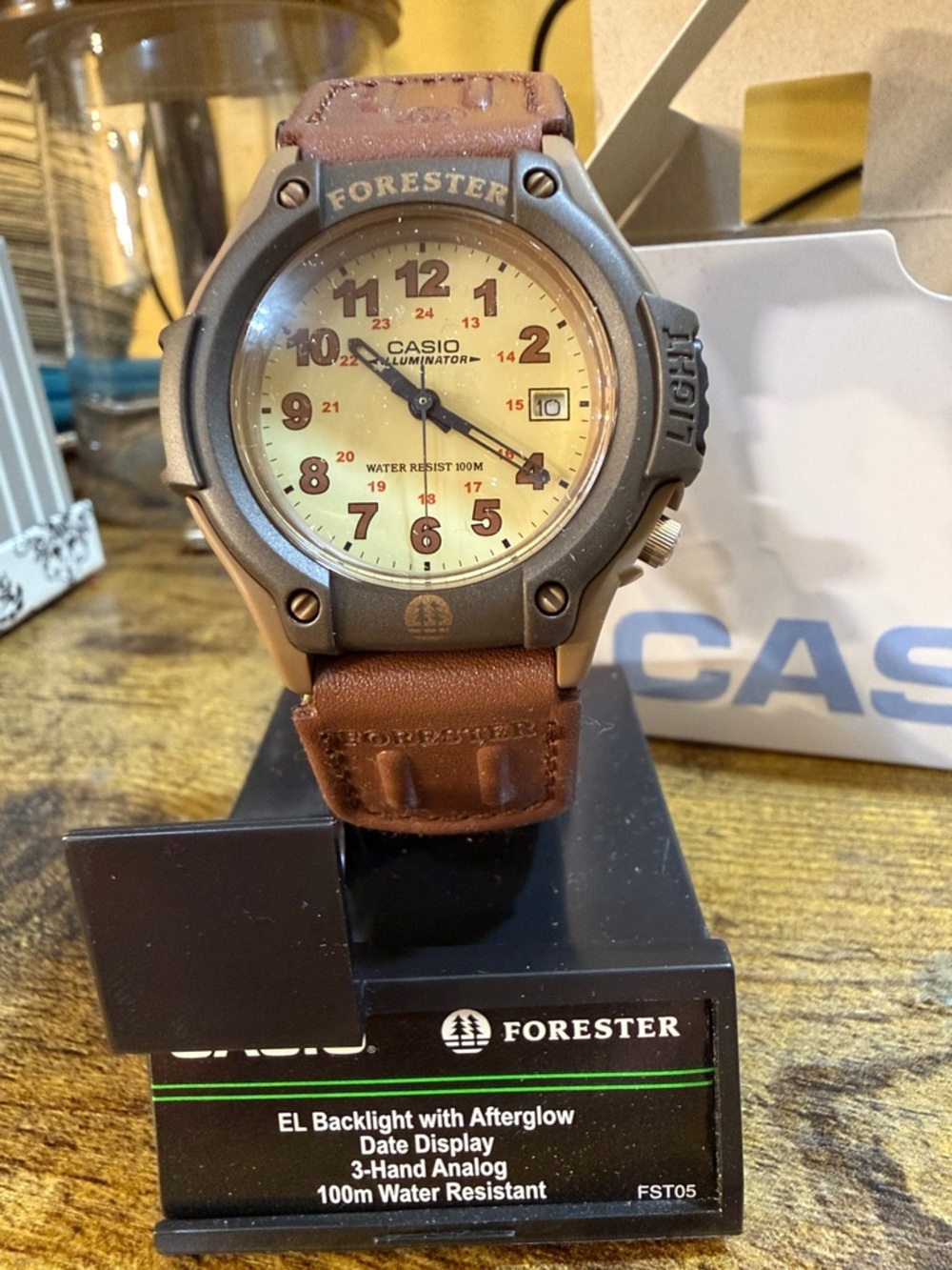 Casio Forester Brown Leather Strap Watch with Cream Dial